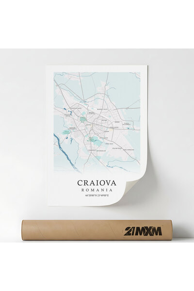21mxm Craiova City Map Canvas Poster - Romania – Unframed Digital Print