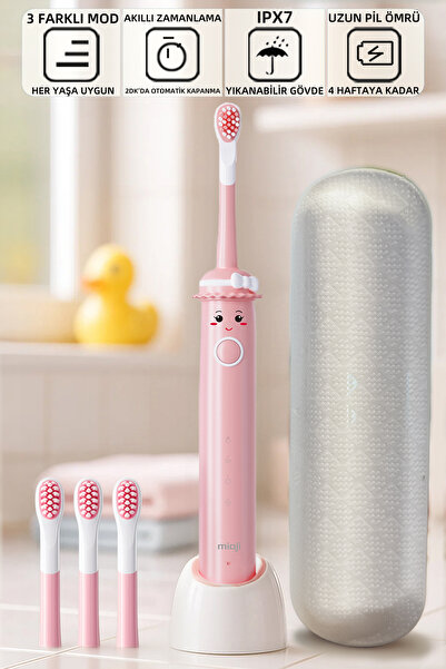 Mioji Oral B2 Kids Care Şarj Edilebilir Çocuk Diş Fırçası Pembe + 3 Yedek Başlık