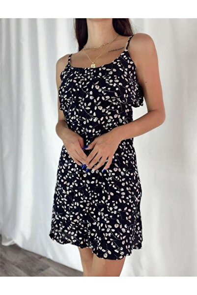 sharin Women's Black Strap Short Cloak Model Summer Woven Dress 6D-2204