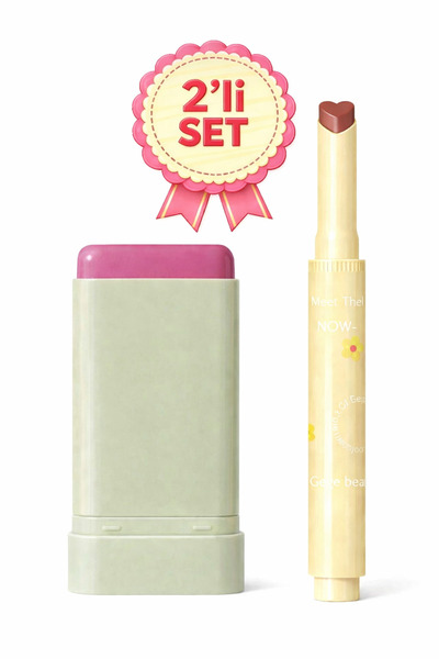 Kozmetik KORE MAKYAJ Kalp Uçlu Ruj + Pembe Allık – 2’li Tatlı Makyaj Hediye Seti