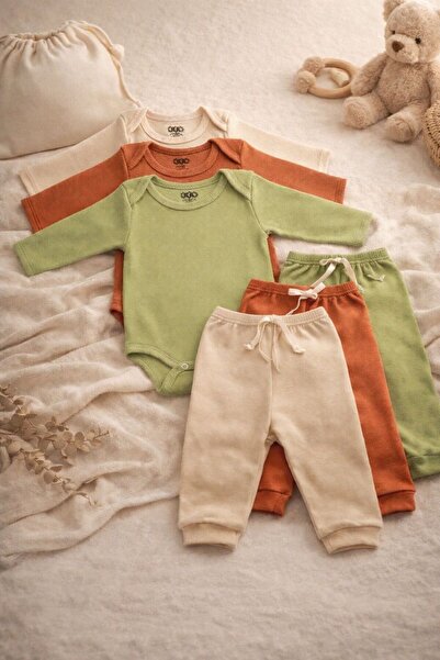 EFU BABY 3'lü %100 Pamuklu Uzun Kol Bebek Body Pantolon Takım