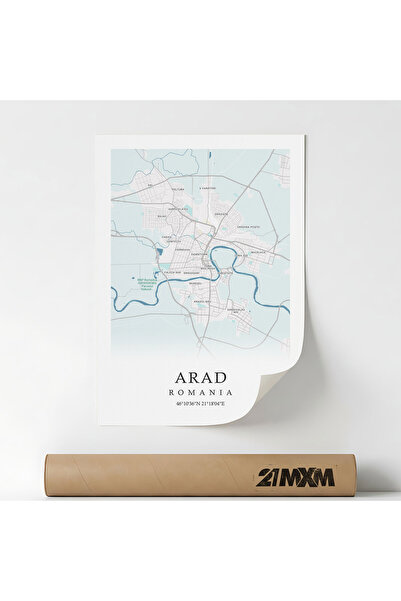 21mxm Arad City Map Canvas Poster - Romania – Unframed Digital Print