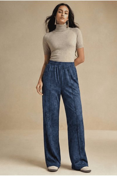 ESPİNA Women's Wide-Leg Comfortable Trousers with Front Ribbed Pockets