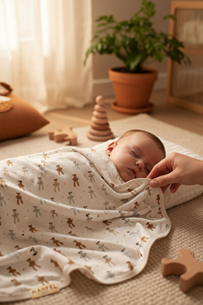 MAHFEL بطانية أطفال مطبوعة على شكل أرنب عضوي من القطن بنسبة 100%