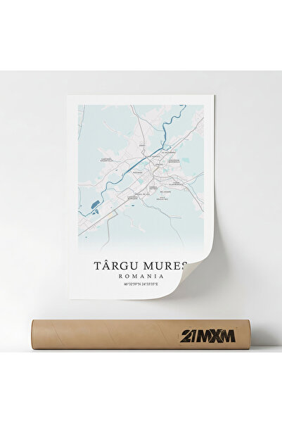 21mxm Targu Mures City Map Canvas Poster - Romania – Unframed Digital Print