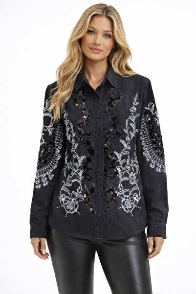 Butik Ayseba Kadın Fitilli Pul Payet İşlemeli Gömlek
