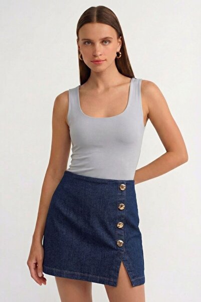 Qaju Satin Gray Athlete Bodysuit - Round Neck and Sling Blouse