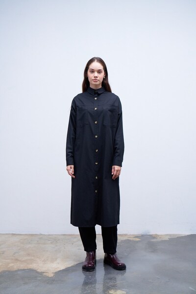 QANU Kuşaklı Gömlek Siyah