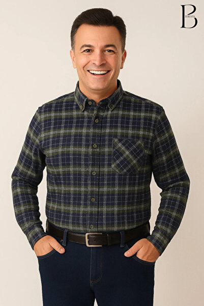 BURSPA Rahat Kesim Çizgili Kareli Kışlık Erkek Baba Gömlek