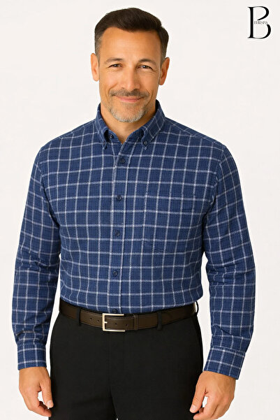 BURSPA Rahat Kesim Çizgili Kareli Kışlık Erkek Baba Gömlek