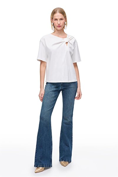 Perspective Makis Beyaz Renk Regular Fit Bisiklet Yaka Düşük Kollu Tişört