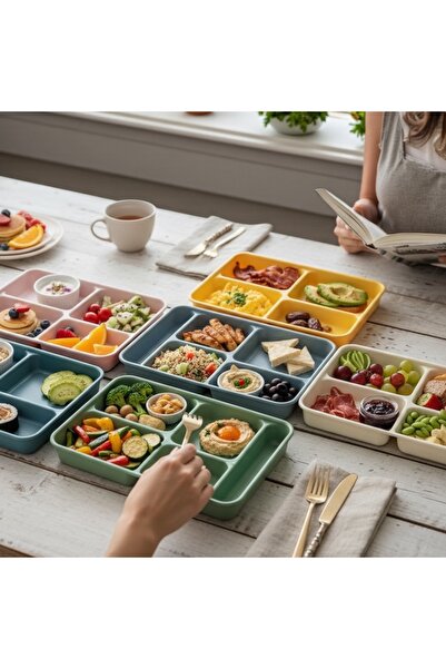 HOLLYHOME 6 Adet Tablot 5 Bölmeli Lüks Plastik Piknik Yemek Servis Tabağı, 6 ...