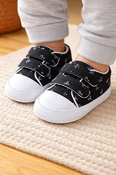 Kiçi حذاء فيرست ستيب بنمط الكابا الأسود، نعل مريح، فيرست ستيب