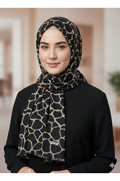 Eyfel FLAMLI PAMUK TÜLBENT SİYAH ZEMİN