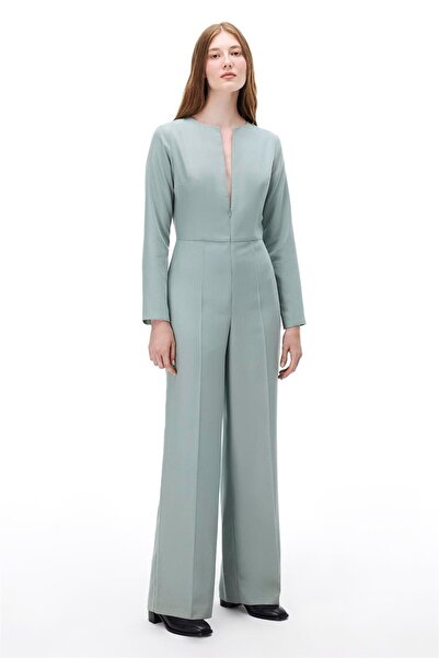 Perspective Morla Regular Fit Long Sleeve Round Neck Mint Jumpsuit
