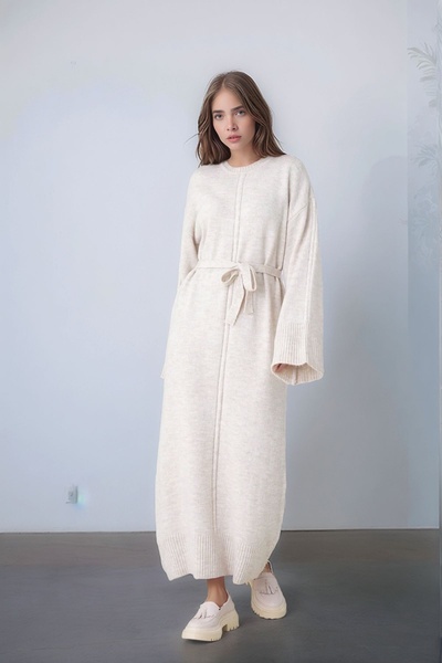 MAMAYAGA Women's Long Sleeve Crew Neck Textured Belted Knitwear Suitable for ...