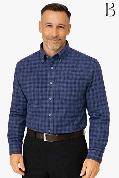 BURSPA Rahat Kesim Çizgili Kareli Kışlık Erkek Baba Gömlek