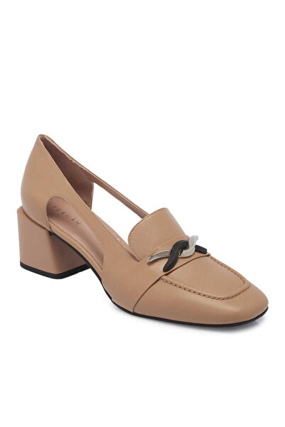Tergan Kahverengi Hakiki Deri Kadın Topuklu Ayakkabı - K24I1AY67488-C5X