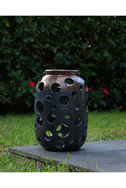 Greenmall Lantern Yuvarlak Desenli Gümüş Küçük Boy Mumluk