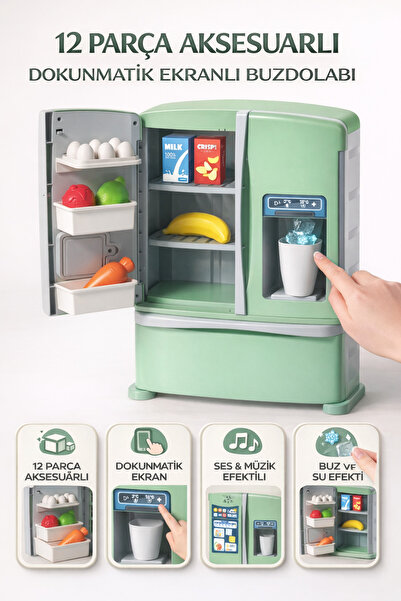 YILDIRIM OYUNCAK Çift Açılır Kapak Dokunmatik Ekranlı Buzdolabı Seti - 12 Par...