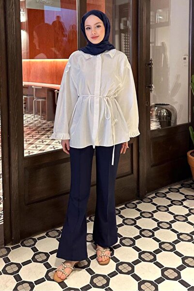 Ovn. Pilise Detaylı Uzun Gömlek - Ekru