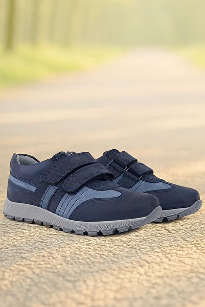 Rakerplus Navy Blue Genuine Leather Children's Sports School Shoes - Velcro