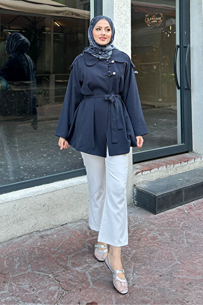 Ovn. Apoletli Kısa Trenç - Lacivert