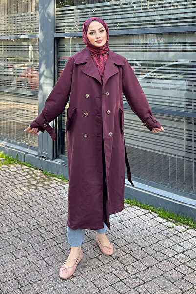 Ovn. Arka Pile Detaylı Trençkot - Bordo