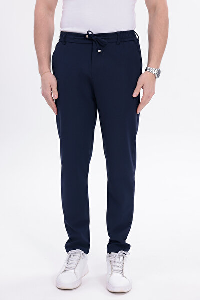 T SteepRockt Men's Navy Blue Jogger Pants with Tie Waist and Belt, Back Pocke...