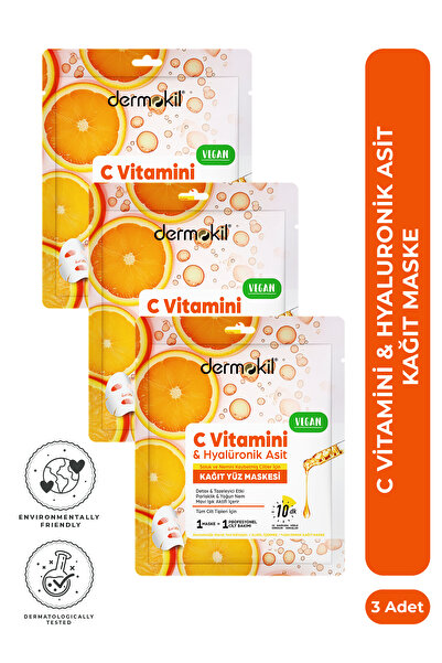 Dermokil C Vitamini & Hyalüronik Asit İçeren Kağıt Yüz Maskesi 20 ml x 3 Adet