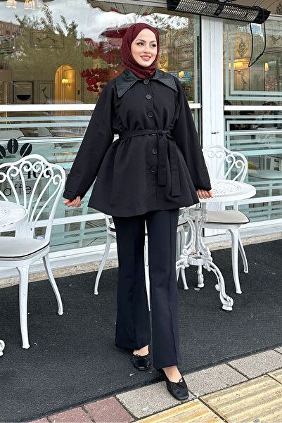 Ovn. سترة بأزرار وياقة جلدية - أسود