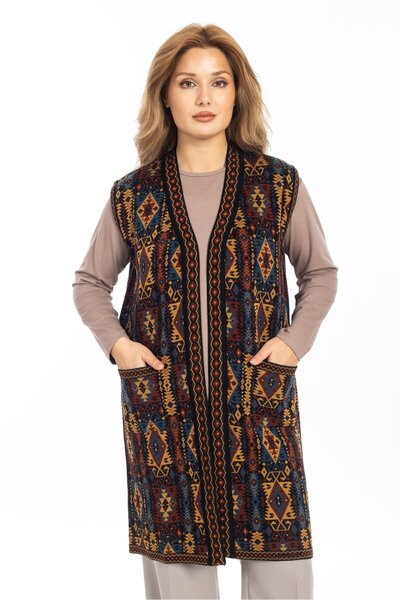 Mutlu City Tricotaj cu model etnic clasic pentru femei Kilim tricotat Vestă p...