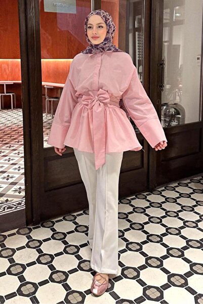 Ovn. Beli Bağlamalı Geniş Kol Gömlek - Pembe