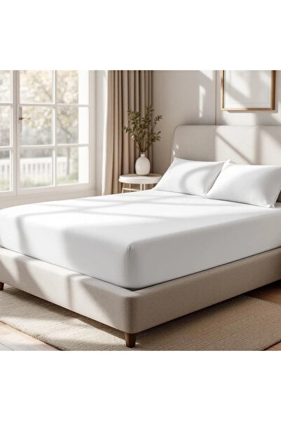Qua Home Soho 200 TC Pamuk Perkal Çift Kişilik Lastikli Çarşaf Beyaz