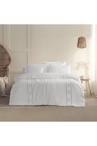 Qua Home Grace 300 Tc Pamuk Perkal Nakışlı ve Ajurlu Çift Kişilik Nevresim Se...