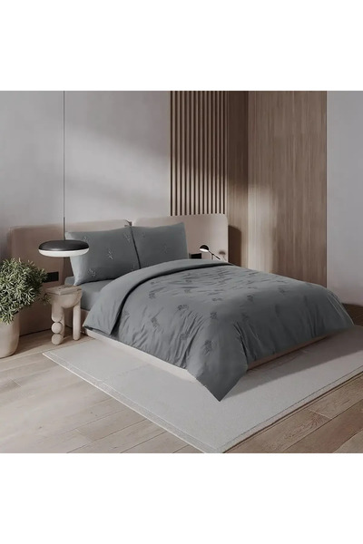 Qua Home Carmen 300 Tc Pamuk Saten Nakışlı Çift Kişilik Nevresim Seti Gri