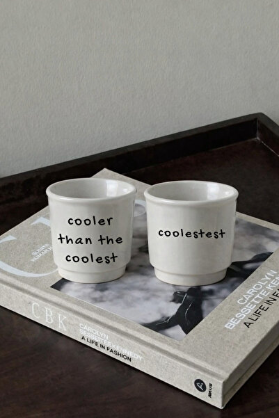 Beige & Stone Set of 2 Mottolu (Cooler Than the Coolest - Coolestest) Turkish...