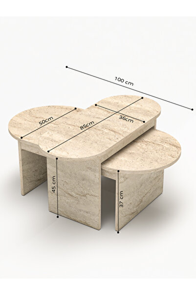 Kanonik Education Orta Sehpa Yan Sehpa 2'Li Setro Traverten