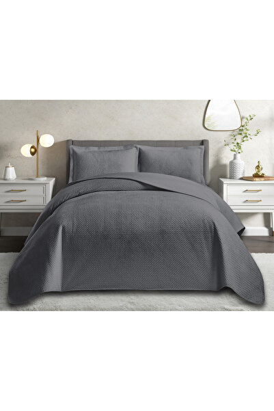 GOBLETTE HOME Sofi̇a Series Double Quilted Bedspread - Modern Patterned Gray ...