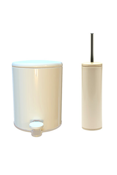 Prima Nova Cigo Bathroom Steel Trash Can Toilet Brush Set of 2 Beige