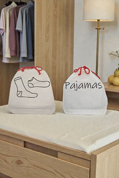 MoyBag Baskılı Pamuk Kese Çorap Pijama Bavul Düzenleyici Organizer -2’li Set