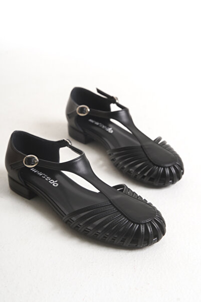 MARSEDO Balerini de zi cu zi cu nervuri cu vârf rotund pentru femei Mela, negri