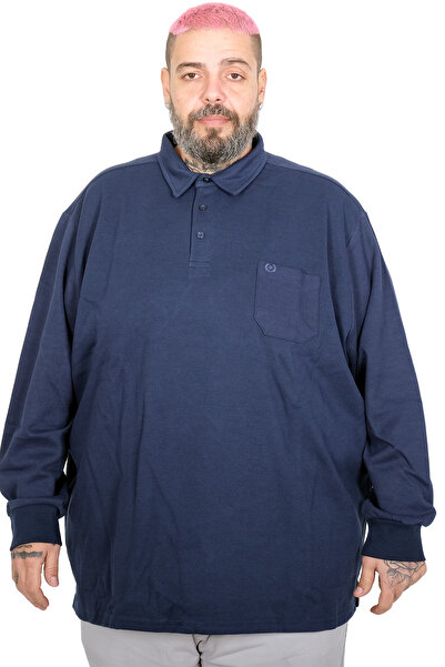 ModeXL Interlock Indigo pentru bărbați - mânecă lungă, buzunare, Mode XL Polo...