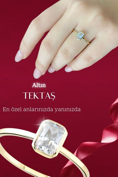 Hepimitu Beyaz Taşlı Altın Tektaş Yüzük