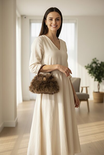 Glowfit Shine Your Shape Kadın kahverengi Zincirli Mini Peluş El Çantası Asta...