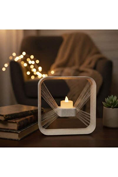 Bovi Craft İpli Askılı Modern 3D Baskı Dekoratif Mumluk – Kare Tasarım | LED ...