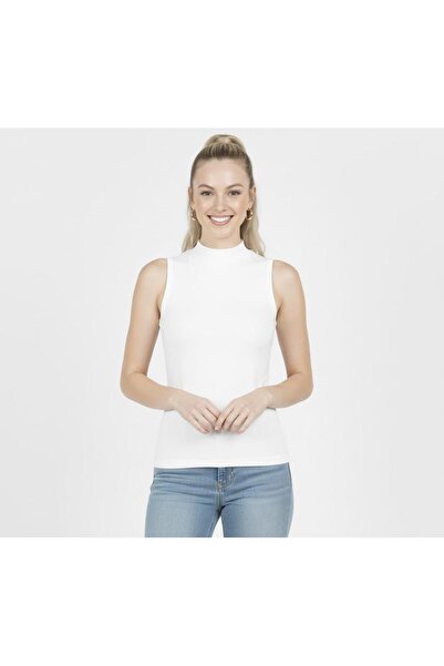 MODARENGİN Women's Half Turtleneck Sleeveless Fit Blouse Stylish Design White