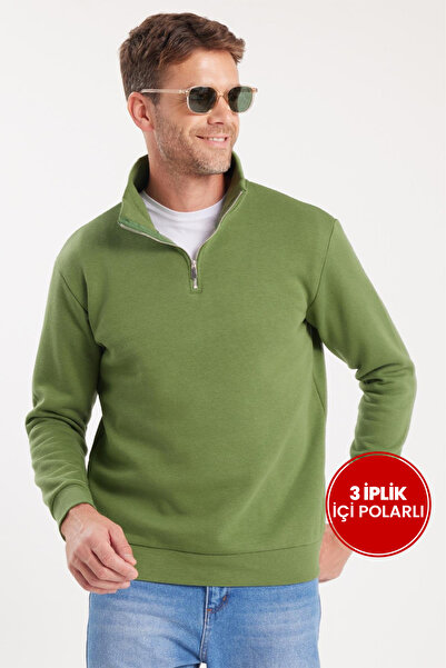 Tudors Unisex relax fit comfortable cut cotton fleece lined half zip green hi...