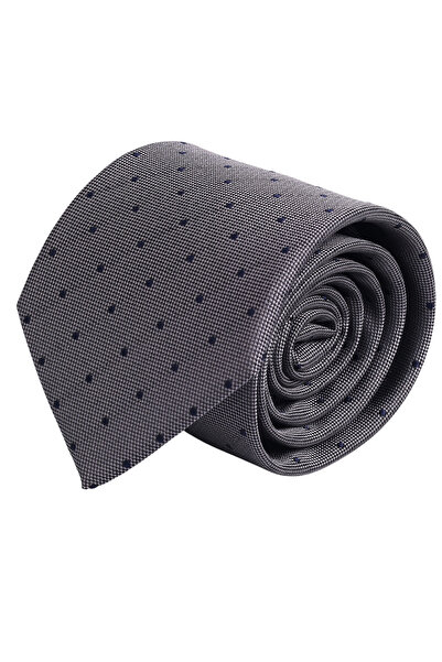 Esgue Hand Made 8 cm Gray Color Dot Patterned Tie Handkerchief