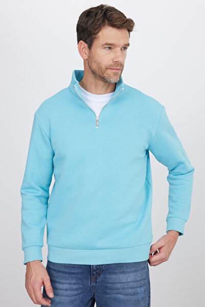 Tudors Unisex Relax Fit Rahat Kesim Pamuklu İçi Polarlı Yarım Fermuarlı Açık ...